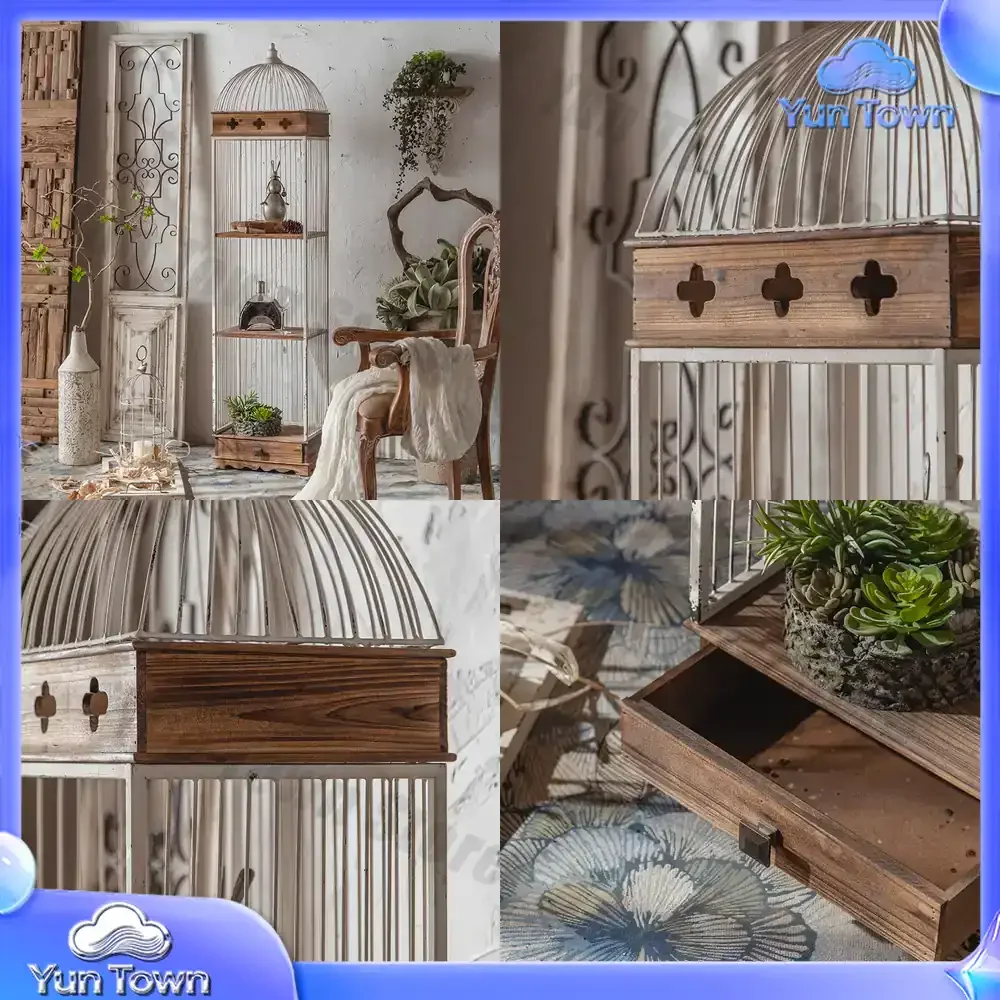 Vintage American Style Bird Cage Shelf for Living Room Display Stand Iron Multi Tier Bookshelf Floor Standing Decorative Rack
