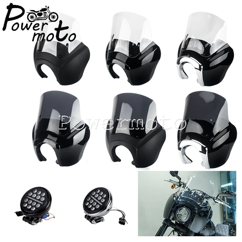 Head Lamps Fairing Windshield 5.75''LED Headlight Bracket Bezels Trim Cover For Harley Softail Low Rider S 114 117 FXLRS 20-22