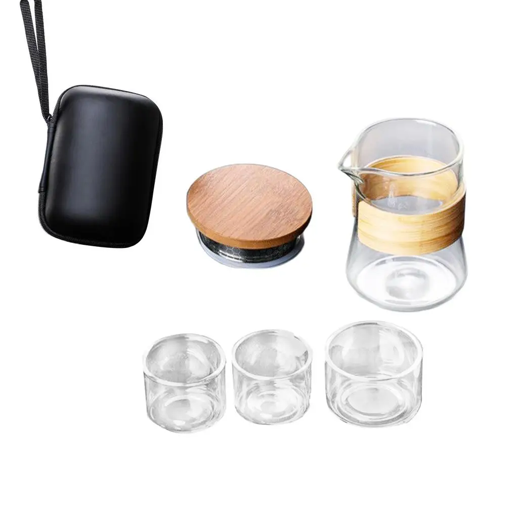 Glass Travel Tea Set with Infuser with Handbag Kungfu Teapot for Watering