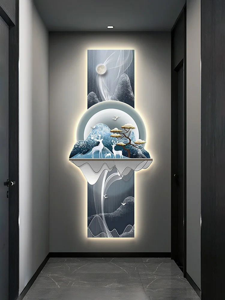 Modern Luxury High-end Entrance Decoration Painting Sandstone Relief Mural Living Room Hanging Painting Koi Abstract Mural Lamp