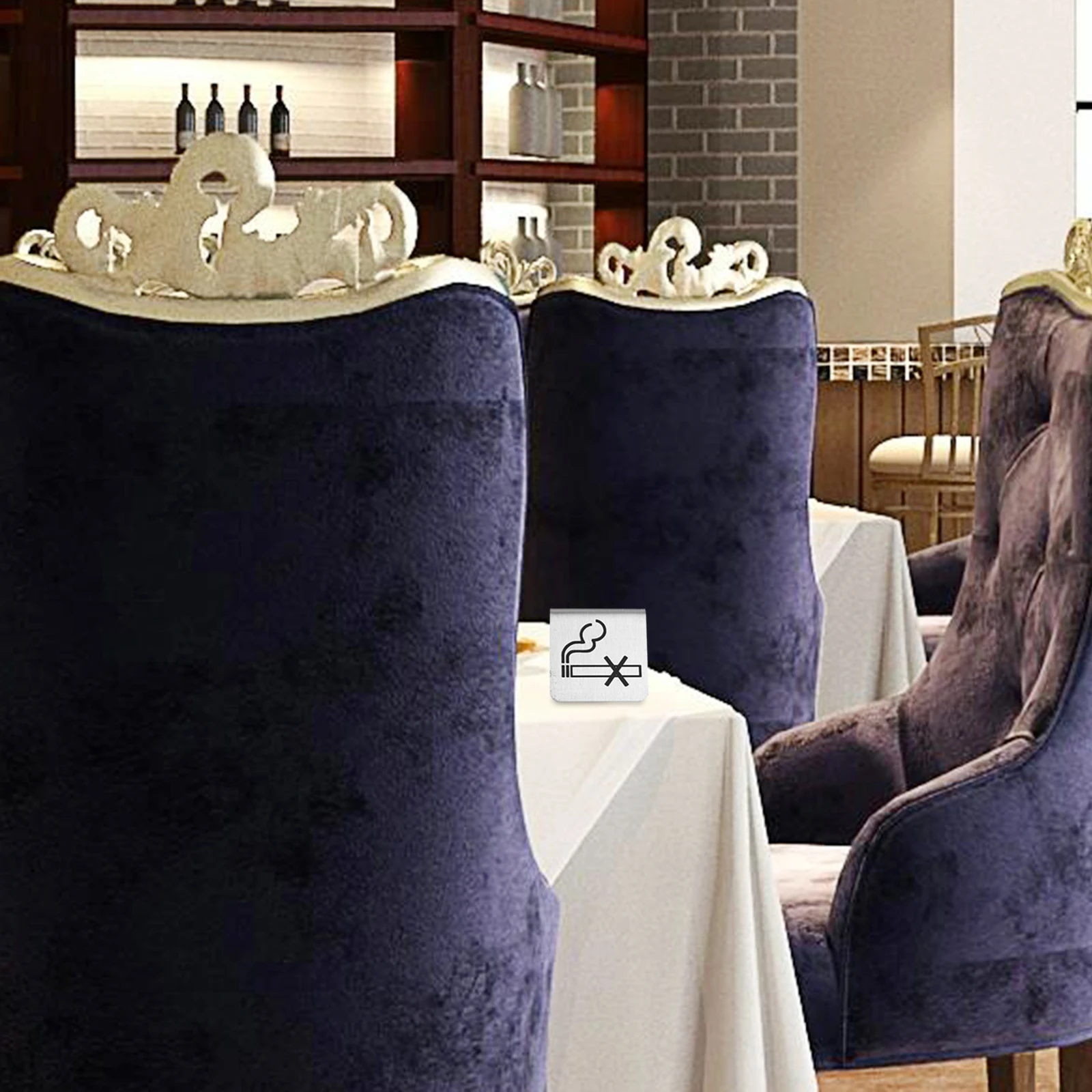 2 Pcs Non-smoking Table Sign Desk Logo Double Sided Stainless Steel Double-sided Office