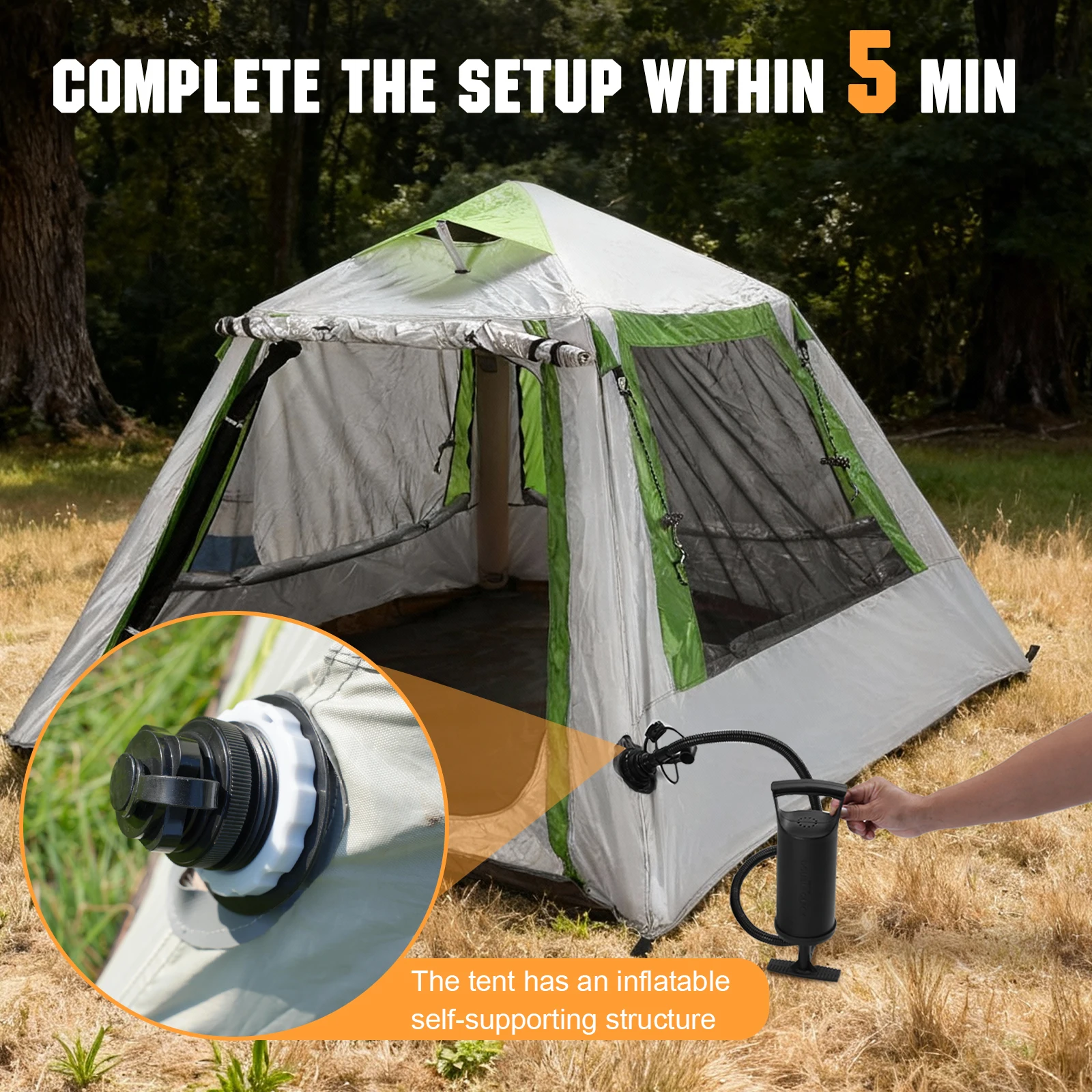 

Portable Family Tent for 2 To 3 Persons Easy Setup Air Tent House Oxford Waterproof with Mesh Windows for Backpacking and Hiking