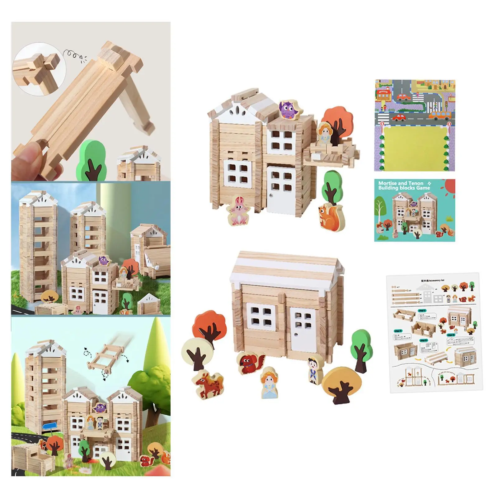 

Wooden House Furniture Building Blocks Construction Building 3D Puzzles DIY Imagination for Kids Man