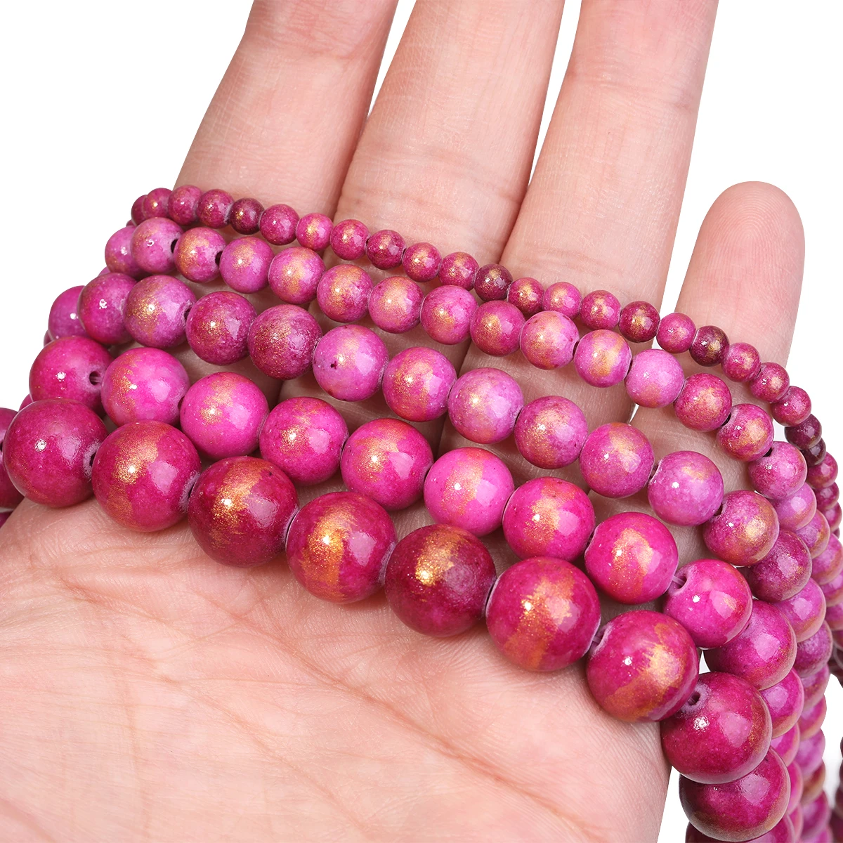 Mashan Jade Gold Rosy Red Round Beads Agate Stone Large Hole 1.6-1.8mm DIY Bracelet Necklace Jewelry Accessories 4/6/8/10/12mm 6