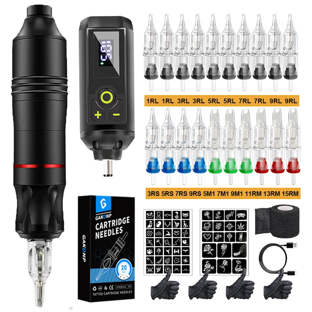 

Professional Wireless Tattoo Machine Pen Kit Rotary Tattoo Pen Set with Mini Power Supply Permanent Makeup Tattoo Beginner Kit