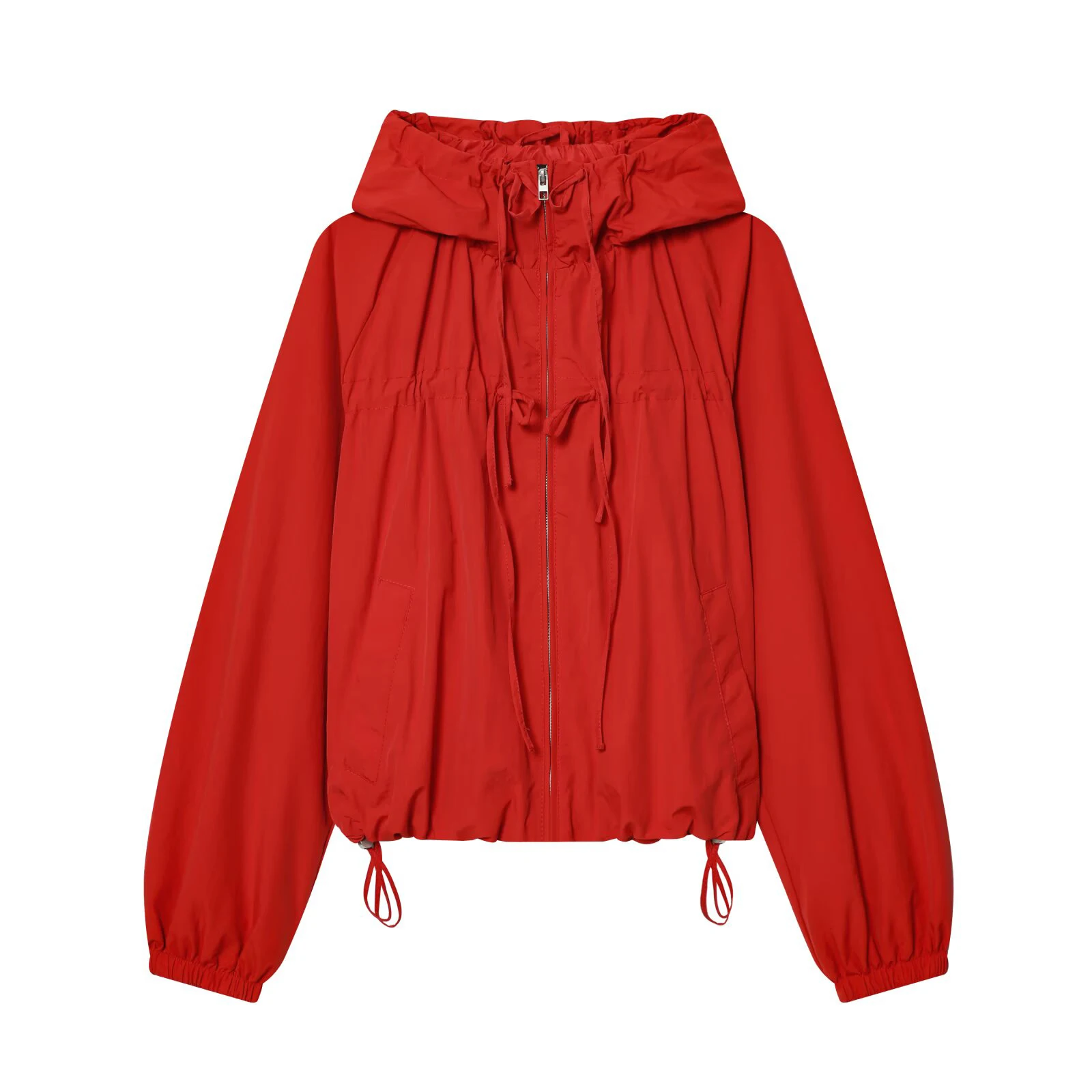 

2026 Spring Women's Spicy Girl Style Loose Bow Tie Decoration Nylon Hooded Jacket Coat