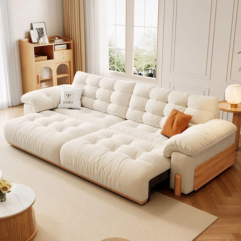 Fabric electric sofa bed removable and washable living room Nordic log wind adjustable functional sofa
