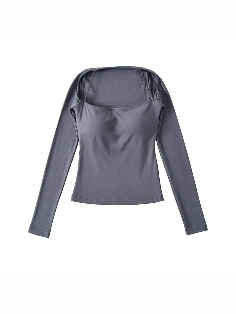 Sexy américain rétro coupe ajustée longue Sve T-irt une épaule conception épicée fille couche de Base haut ort Sle Street Faion