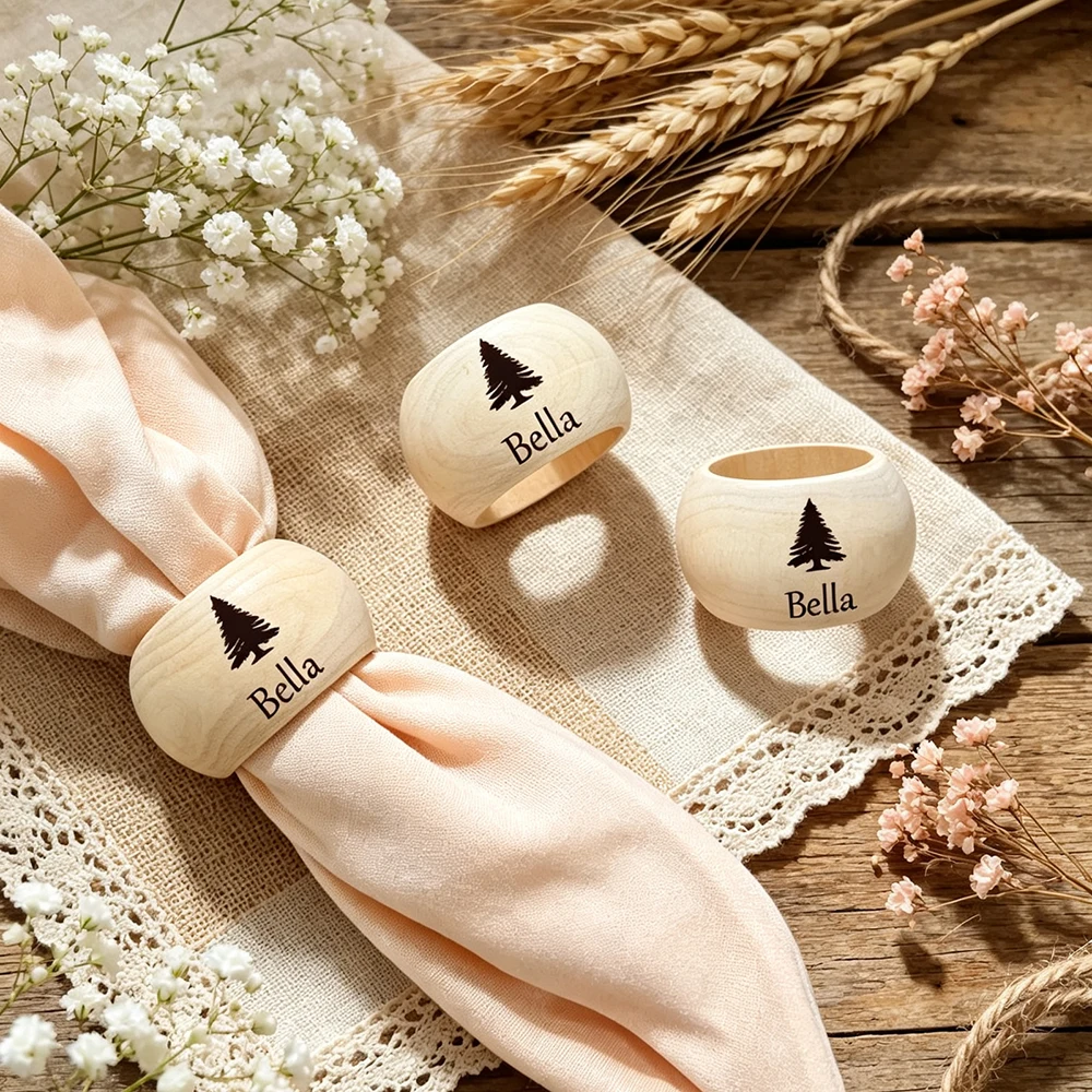 Personalized Wooden Napkin Rings Custom Name Engraved, Rustic Wedding Christmas Dinner Table Decor, Housewarming New Home Gift