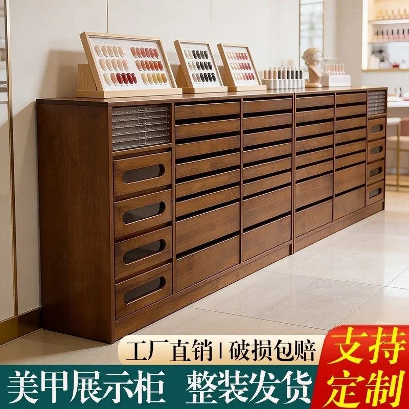 Nail art and eyelashes storage display cabinet Chinese retro style multi-layer solid wood display cabinet