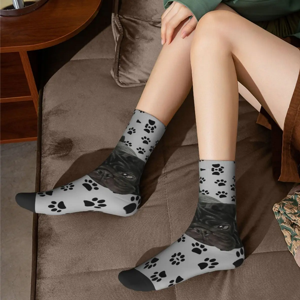 Adorable Black Pug Socks Harajuku Super Soft Stockings All Season Long Socks Accessories for Man's Woman's Birthday Present