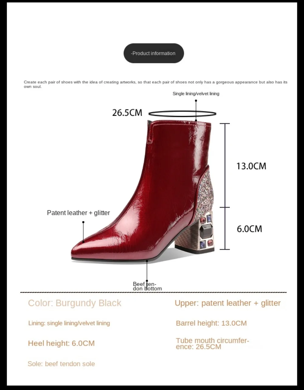 Patent Leather Ankle Boots Pointy Toes Chunky Heel Burgundy Patchwork Women\'s Short Boots Fashion Modern Boots High Heels Shoes