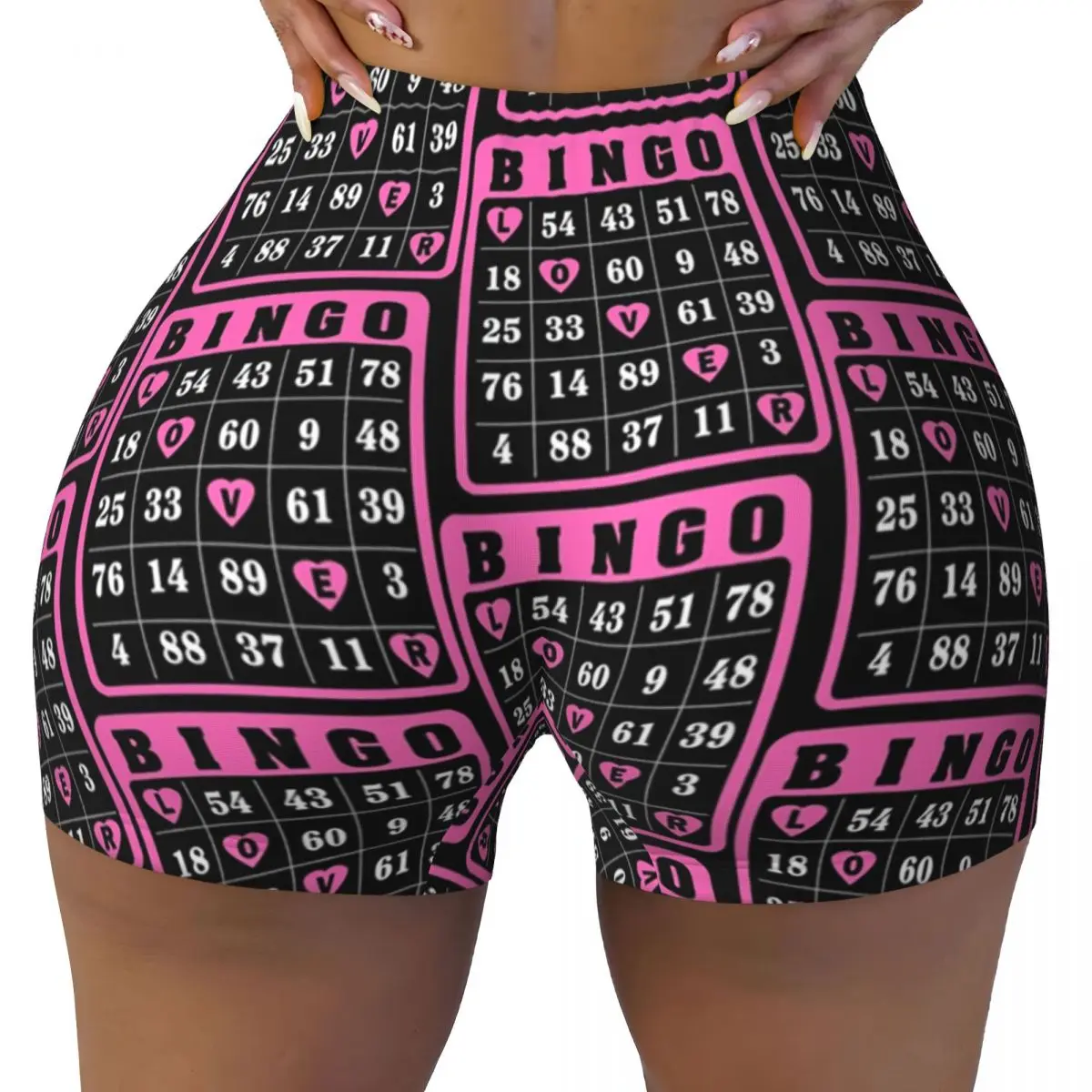 Custom Women's Bingo Lover Bingo Time Love Bingo Classic Pink Workout Yoga Shorts Athletic Gym Volleyball Biker Shorts