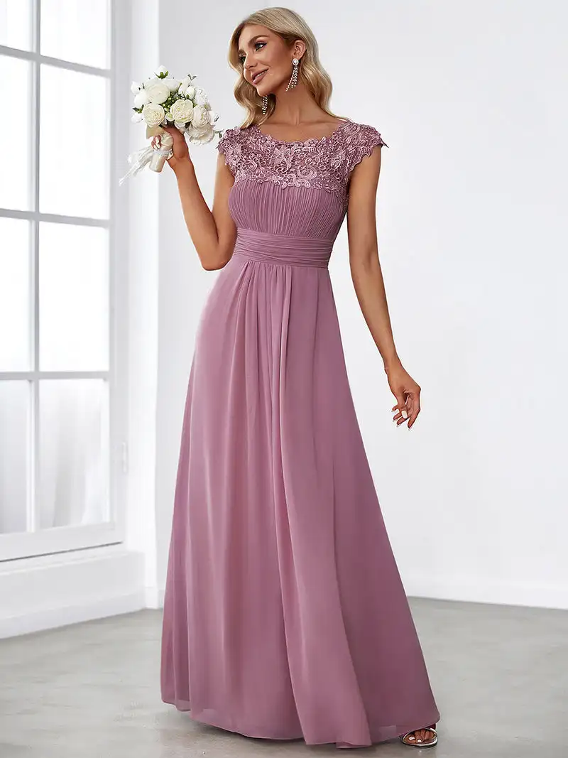 Elegant Women's Dresses O-Neck Sleeveless Floor-Length Gown 2024 Ever Pretty of Chiffon A-LINE Orchid Simple Prom Women Dress