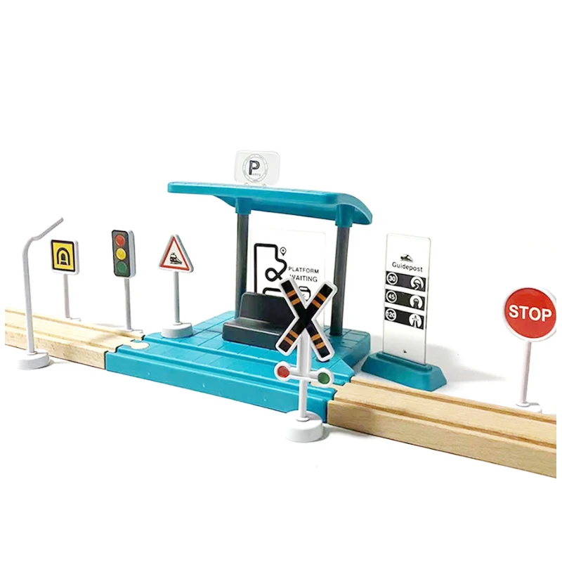 Som De Madeira e Trem Leve Track Toy, DIY Acessórios, Montagem Bloco De Construção, Compatível com Madeira Ferroviária, Estação De Trem, Cena,