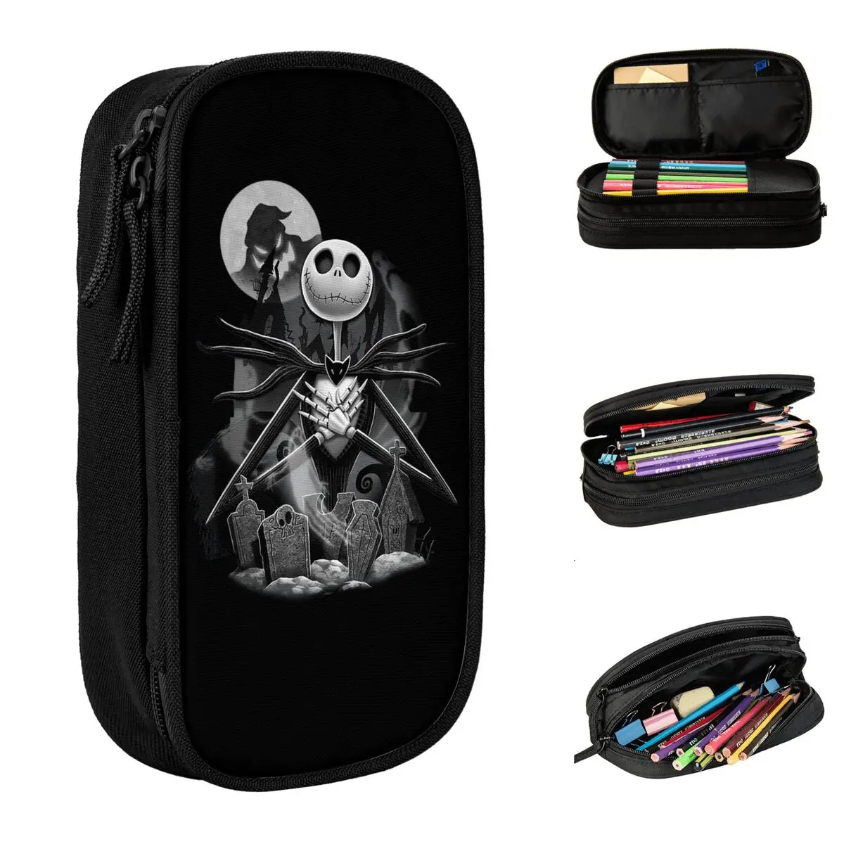 

Nightmare Before Christmas Pencil Cases Jack Night Scene Pencil Pouch Pen Holder for Student Large Storage Bag School Stationery
