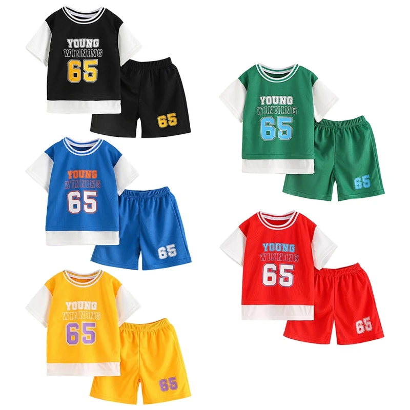 

Children Sets Summer Short Sleeve Basketball T-shirts Shorts for Children Clothing Quick-drying Sport Tank Tops Kids Clothes