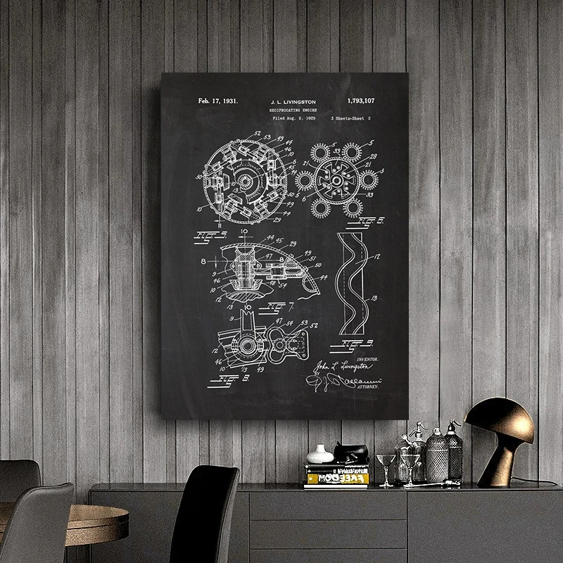 محرك السيارات ميكانيكي المخططات المشارك خمر المتحمسين الميكانيكية جدار الفن صورة ديكور لغرفة المعيشة ديكور المنزل
