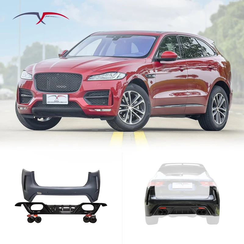 

For 2016-2020 Jaguar F-PACE Bumper Upgrade Body Kit Car Rear Bumper Modification Carbon Fiber Rear Diffuser and Exhaust Pipe