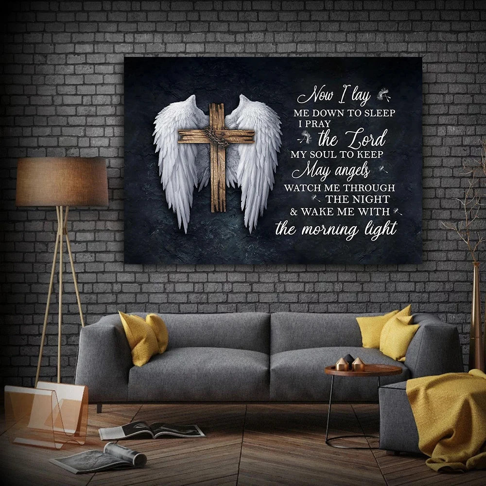 

Vintage Jesus And Angel Wings Canvas Wall Art, Angel Wings Poster Print, Angel Wings Canvas Poster for Living Room Home Decor