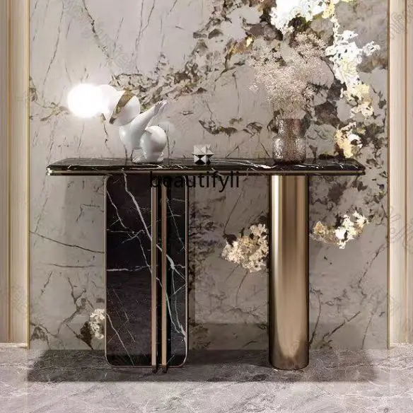 Marble Porch Table Light Luxury Console Tables Wall Living Room Side View Stone Plate Entrance Cabinet