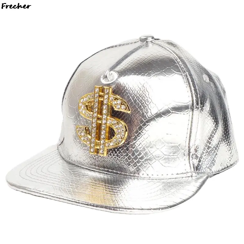 Crocodile Pattern Dollar Hats Hip Hop Baseball Caps Bright Leather Snapback Hat Unisex Metal Golden Diamond Cap Gorras Cool