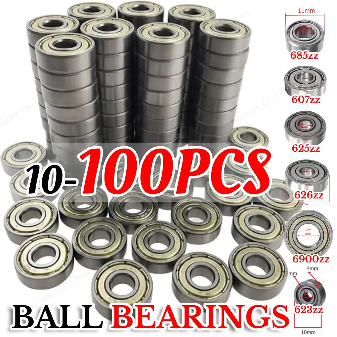 100-10Pcs Ball Bearings 607zz 623zz 625zz 626zz 685zz Deep Groove Miniature Bearings for Skateboard Scooter 3D Printers Bearings