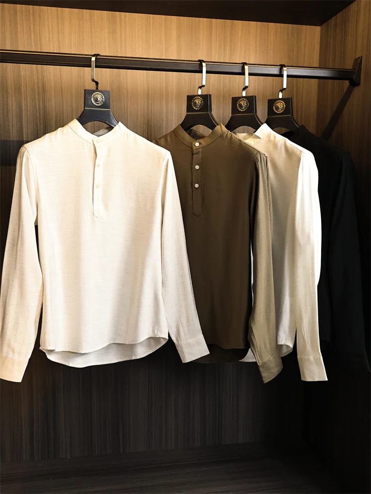 

Новая мужская повседневная длинная сочетающаяся льняная смесь све irt с зауженным воротником, осень 2021, традиционный китайский свободный крой с воротником Генри