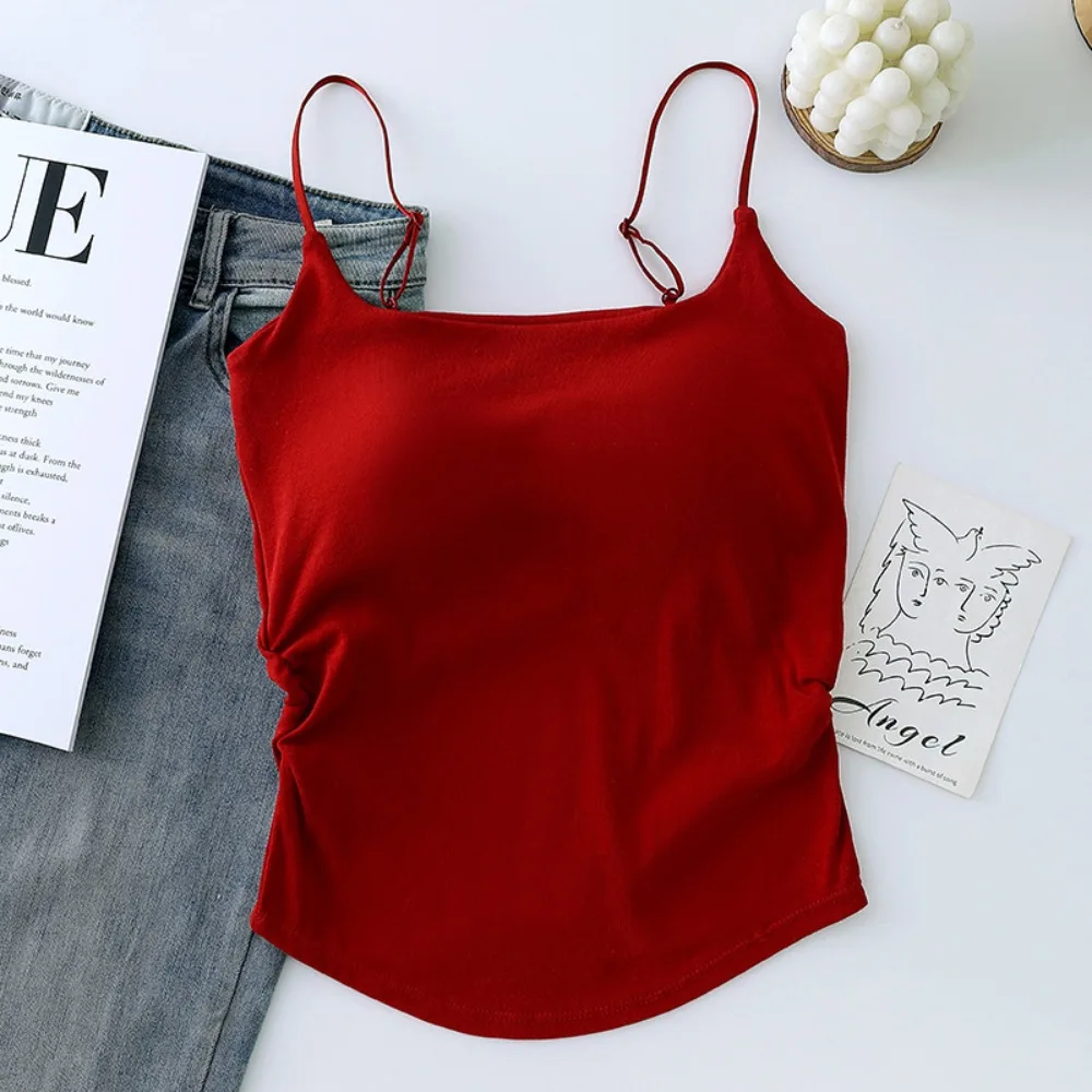 Simple Sleeveless Suspender Vest Slim With Padded Cups Camisole Underwear Short Vest Sports Activities