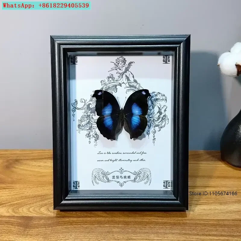 Butterfly specimen dried flower three-dimensional insulating glass table solid wood 6-inch mounted picture frame