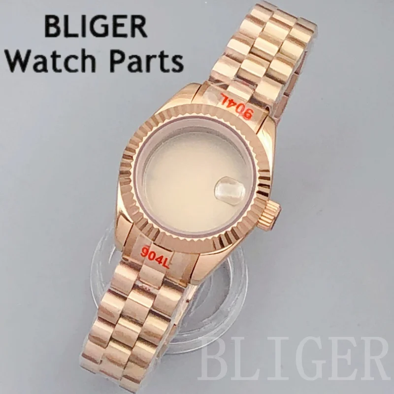 Bliger nh05 28mm senhora dente/lope/polonês caixa de relógio pulseira vidro safira caber nh05 n06 movimento relógio feminino peças reposição