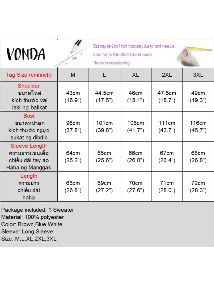 VONDA 2025 Autumn Knitted Sweater Women Fashion Sexy Off Shoulder Long Sleeve Causal Solid Pullovers Solid Color Elegant Jumpers 6
