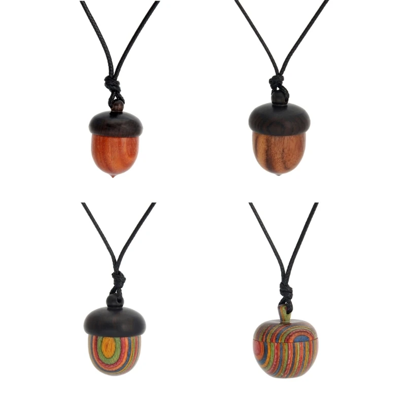 Collar con colgante de bellotas de madera para hombre y mujer, Gargantilla con cuerda de cera, colgantes de almacenamiento de estilo étnico, accesorio de joyería