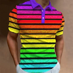 New Men'S Polo Shirt 3d Rainbow LBG Printed Men Clothing Summer Casual Short Sleeved Loose Oversized Shirt Street Fashion Tops