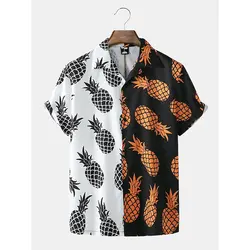 Camicia hawaiana da uomo, stampa ananas 3D, manica corta, spiaggia ad asciugatura rapida allentata Casual, festa natalizia, camicia oversize, top, 2024