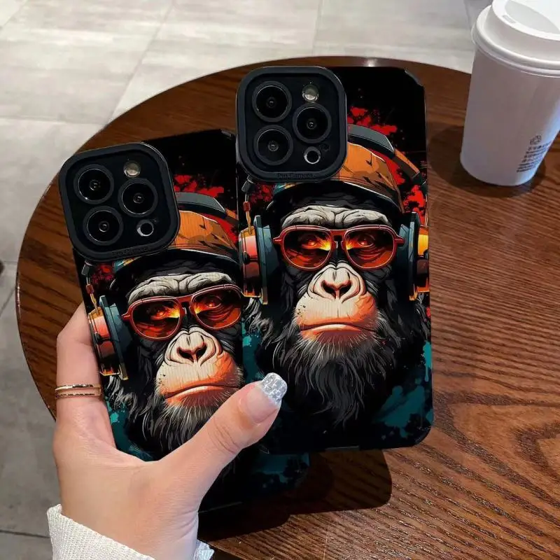 Oil Painting Color Orangutan Camera Lens Protective Case for iPhone 11 12 13 14 15 Pro Max Phone Covers for iPhone XS Max XR X