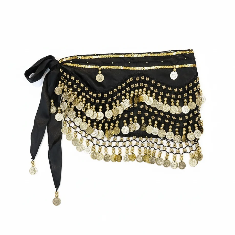 여성용 클래식 벨리댄스 힙 스카프 비즈 벨벳 벨트, 쉬미 코인 벨트, 초보자 벨리댄서 액세서리, 짧은 치마