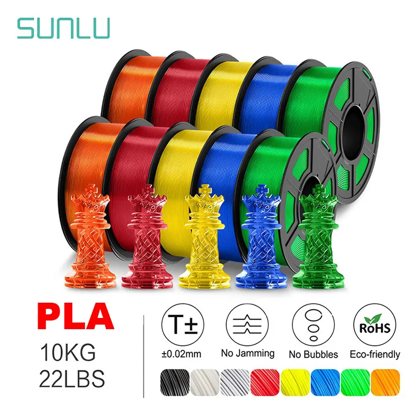 

SUNLU 10Roll PLA Rainbow/WOOD/Marble/Carbon Fiber Filament 1.75mm 1kg Spool (2.2lbs) Neatly Wound Filament Fit Most FDM Printer