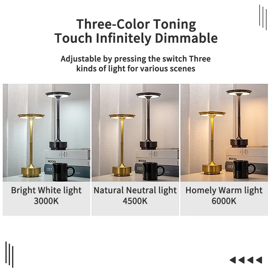 Simple  Rechargeable  Table Lamp Three Colors Dimmable Bedside Creative Ambient Light  Restaurant  Decor Light