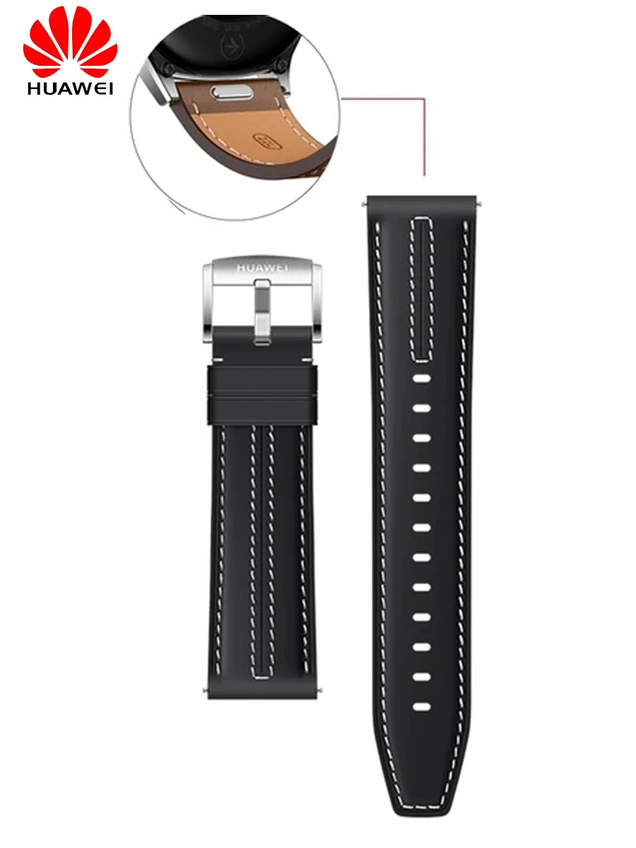 

HUAWEI EasyFit Original 22mm Cowhide Black Strap Leather Watchband for WATCH GT 6 Pro 46mm/GT6/GT5/GT4/GT3/Gt2 46mm
