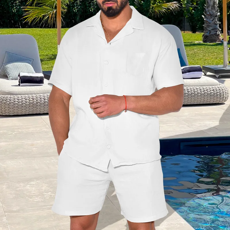 2024 Spot European and American Summer Sports Men's Short Sleeved Shorts Set Loose Casual Men's Shirt Set