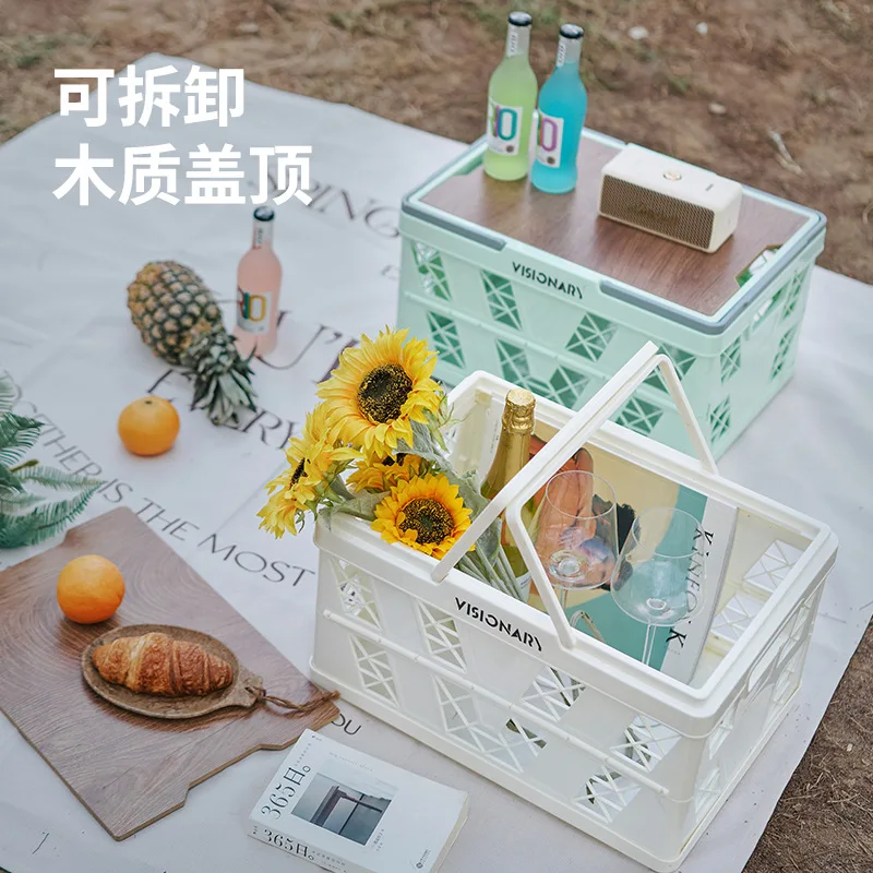 

Foldable Outdoor Tote Basket With Lid Portable Folding Picnic Storage Basket Spland Basket Storage Basket Picnic Basket