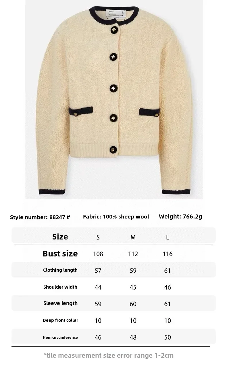 100% wool 24 autumn and winter new products contrasting color round neck single-breasted knitted cardigan lamb wool vest jacket