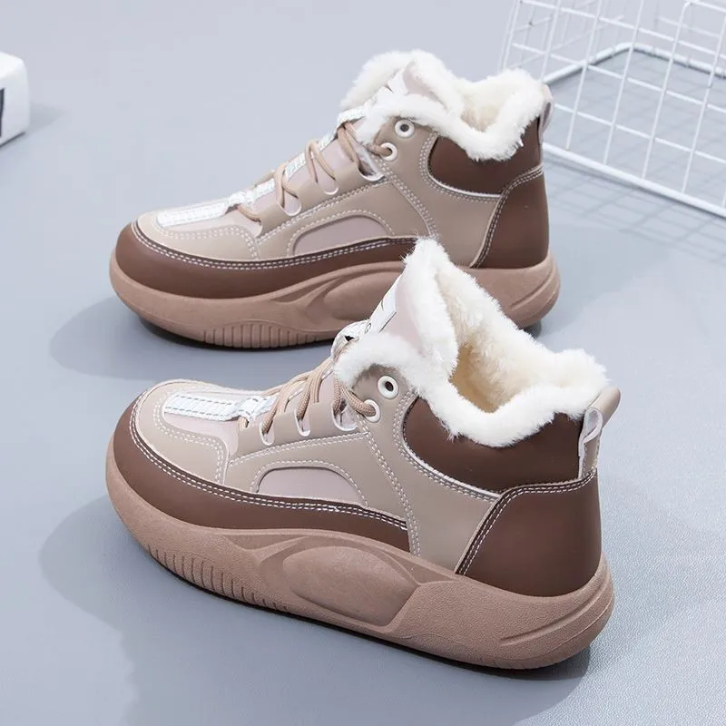 2023 Women Winter Boots Warm Plush Velvet Ankle Snow Boots Lace Up Soft Winter Sneakers Comfortable Cotton Shoes for Women