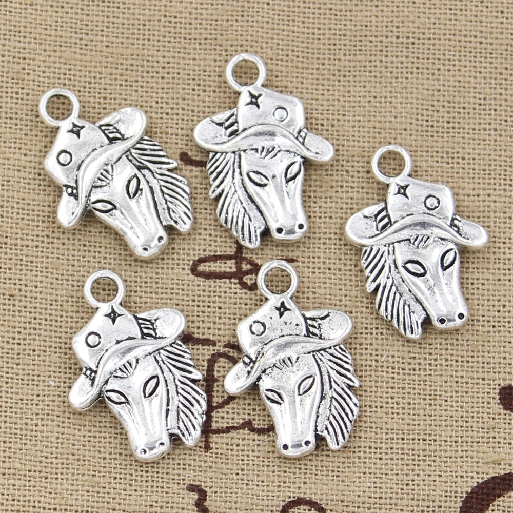 8pcs Charms Horse In Cowboy Hat 23x16mm Antique Silver Color Pendants Making DIY Handmade Tibetan Finding Jewelry