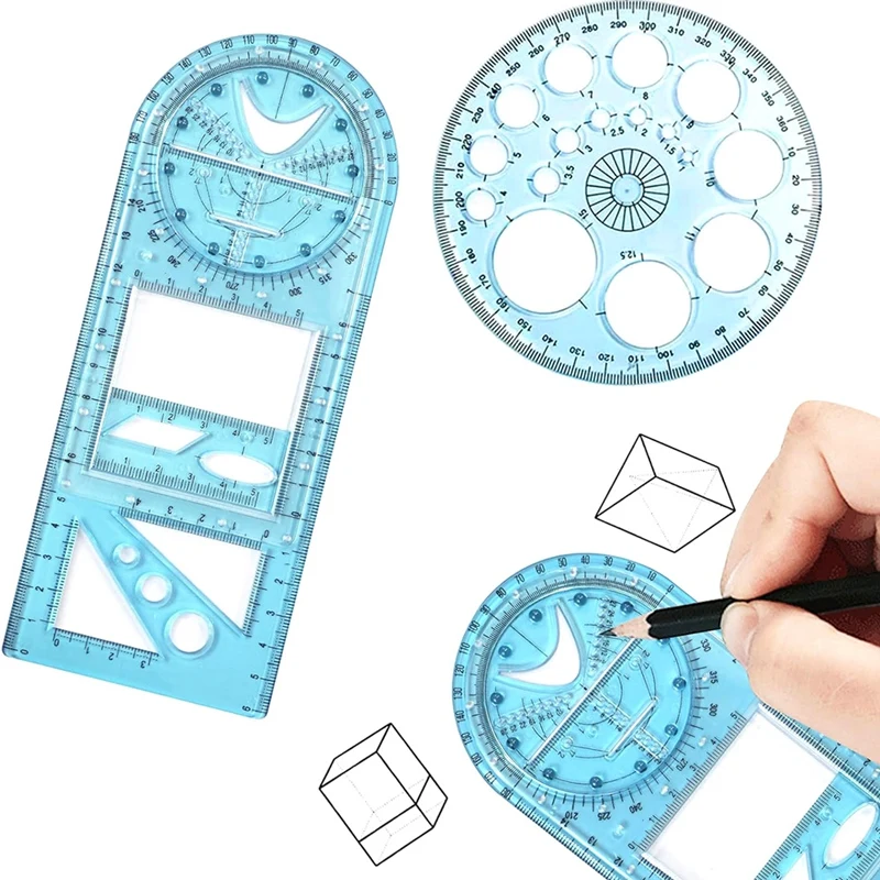 Multifunctional Geometric Ruler, Geometric Drawing Template Measuring Tool Draft Rulers For School Office With Pencil