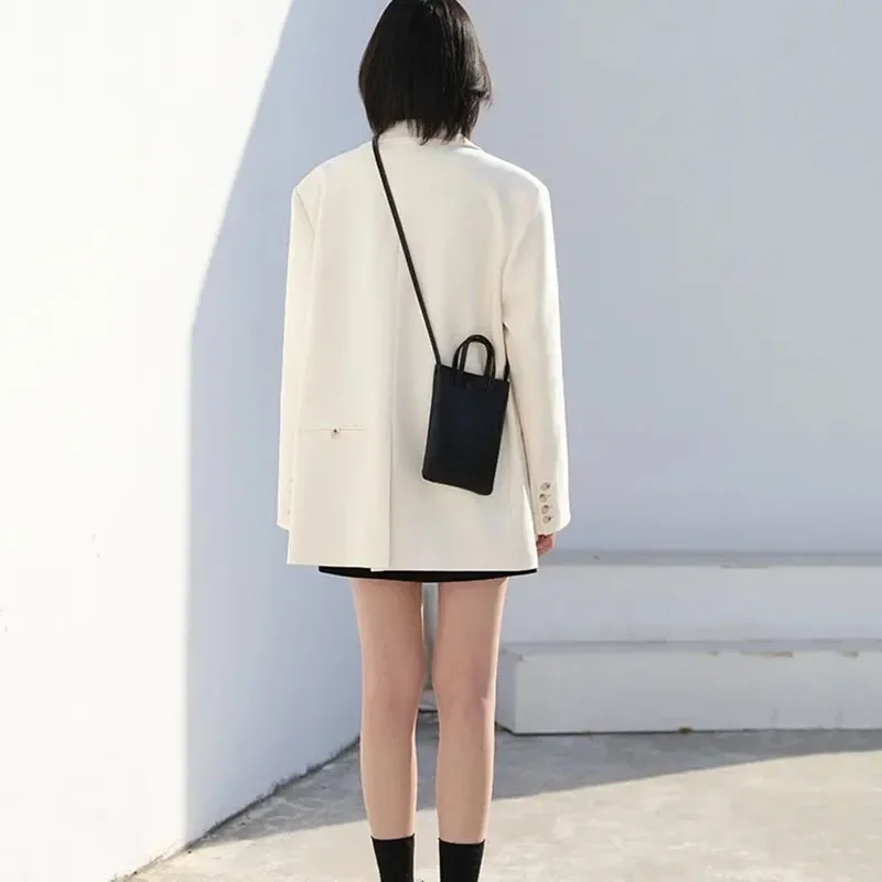 Fanan женские пиджаки куртки корейский шикарный двубортный офисный женский пиджак с длинными рукавами повседневная свободная верхняя одежда средней длины топ