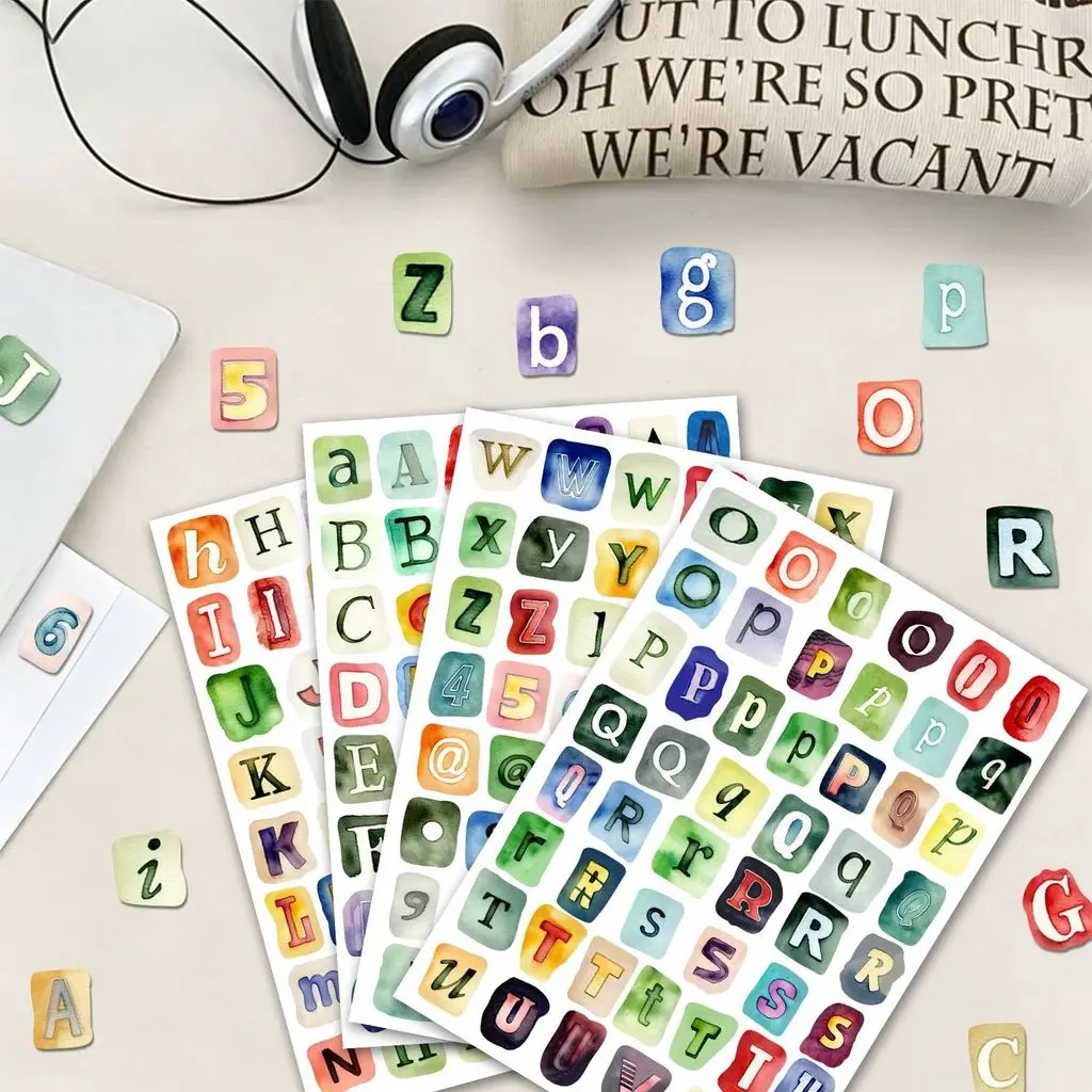 

1 Set 20 Sheets Retro Watercolor Alphabet Numeral Sticker Set Craft Decor for Scrapbook Notebook DIY Decoration Papery Pop Store
