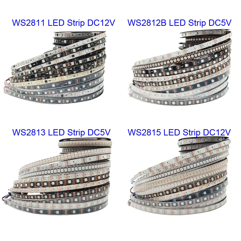 WS2811 WS2815 WS2812B WS2813 Strip LED, setrip lampu LED WS2812 RGB cerdas dapat disesuaikan 30/60/144 piksel/LED/M pita lampu DC 5V/12V