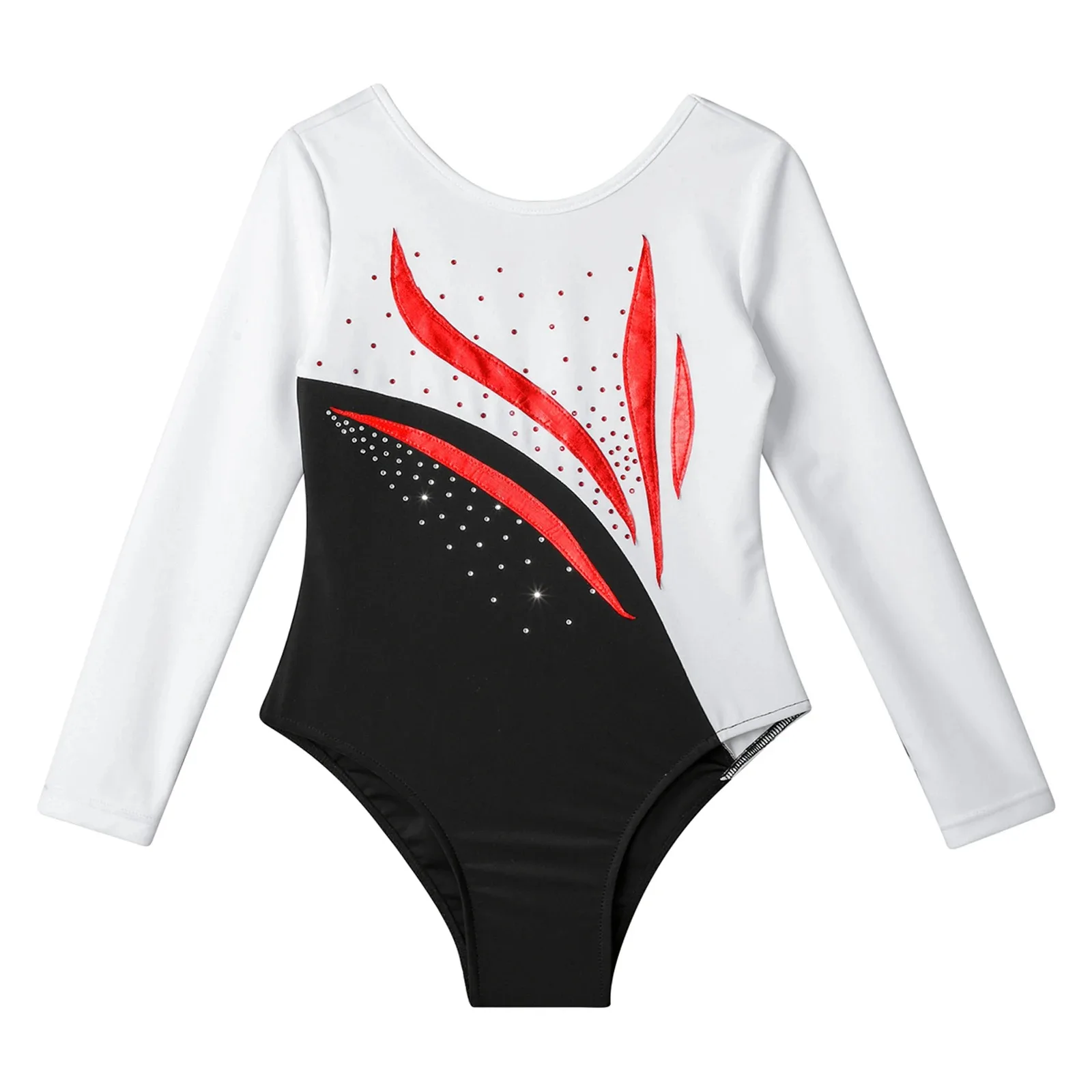 Kids Girls Rhythmic Gymnastics Ballet Jersey Artistic Skating Biketard Unitard Sparkly Rhinestones Tight Fitting Dance Jumpsuit